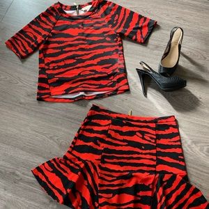 Michael Kros 2 pc black and red animal print set